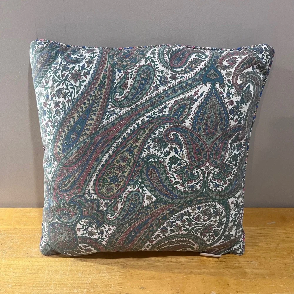 Vtg Lauren Ralph Lauren Heritage Paisley Throw Pillow 18x18 Blue Green Red